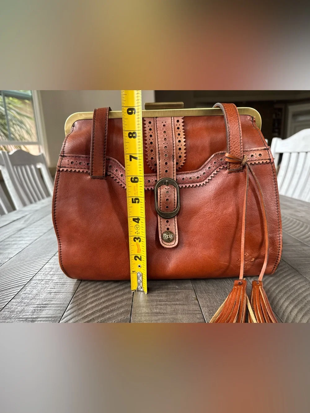 Vintage Patricia Nash Cognac Leather Frame Satchel - Shoulder Bag Purse